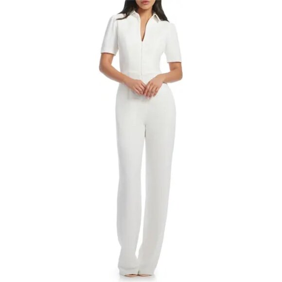 DRESS THE POPULATION Gloria Front Zip Jumpsuit in Off White Size X-Small - Picture 1 of 8